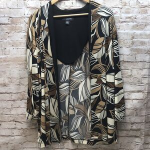 Perceptions Womens Cardigan Size 22W Floral Monochromatic Plus Black Brown Tan